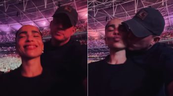 Ator compartilhou um vídeo dos três no estádio de Wembley, em Londres, durante a apresentação da cantora