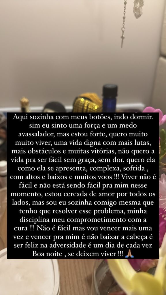 Preta Gil faz reflexão sobre nova fase de tratamento contra o câncer