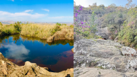 Cachoeira seca completamente em meio à estiagem em MG; veja o antes e depois