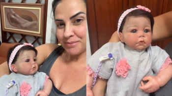 Apresentadora fez boneca com rosto baseado na foto do casal quando iniciaram os tratamentos de fertilização in vitro