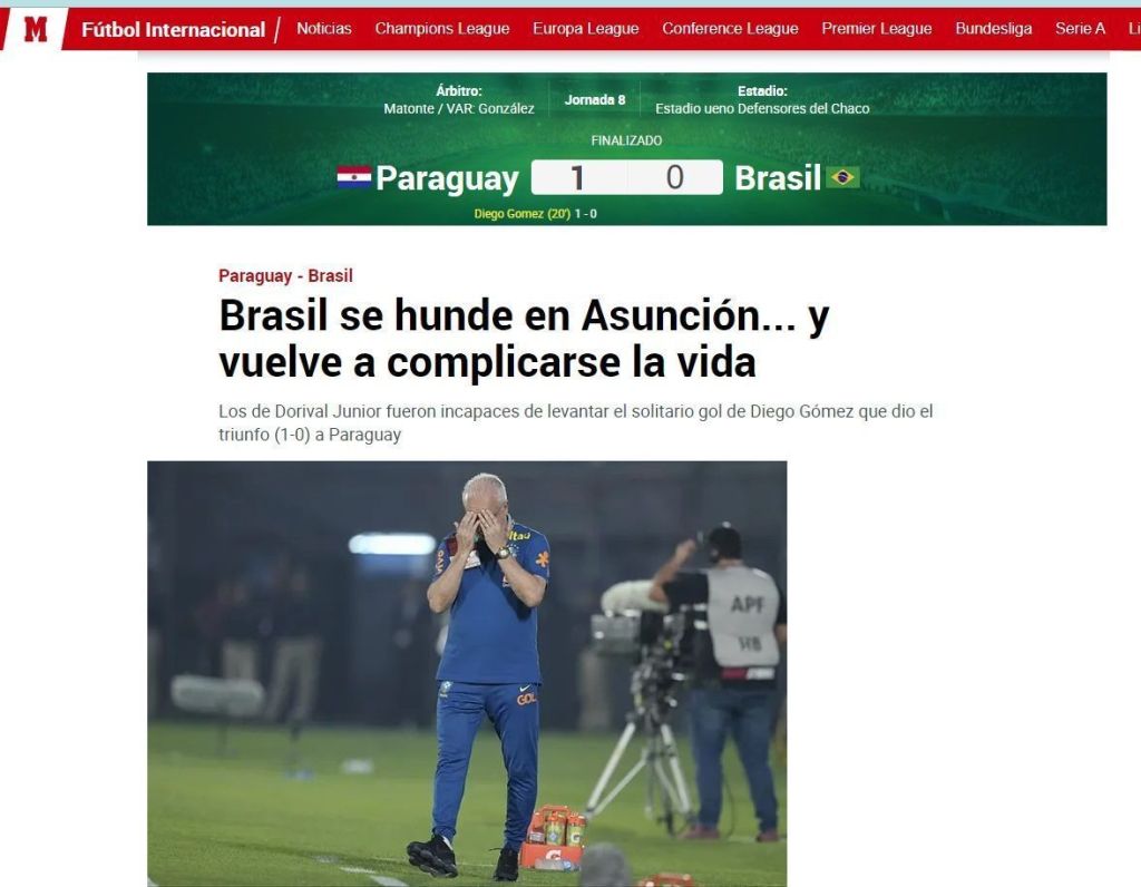 Jornal Marca disse que Brasil "se afundou"