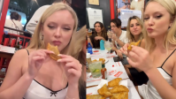 Zara Larsson prova pastel ao lado de Di Ferrero e influenciadores