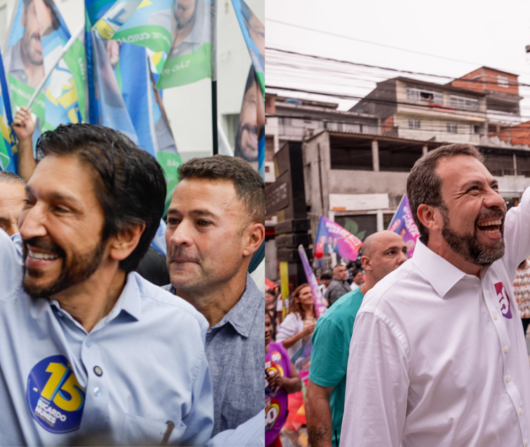 Ricardo Nunes e Guilherme Boulos durante a campanha para o segundo turno das eleições de 2024