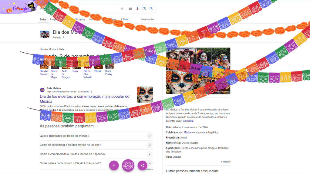 Doodle do Google em homenagem ao Dia de Los Muertos, celebrado no México