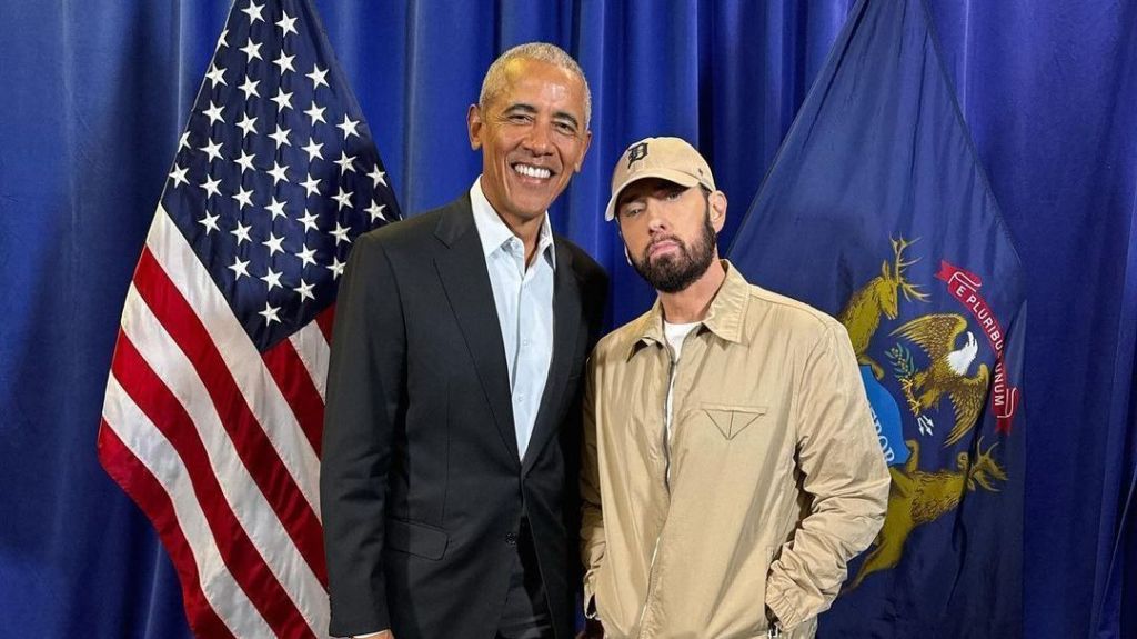 Eminem e Barack Obama estiveram presentes em um comício da campanha de Kamala Harris em Detroit