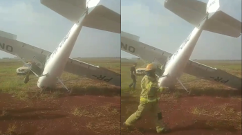 Aeronave de pequeno porte fazia um voo de treinamento e saiu da pista após tentar arremeter; ninguém se feriu