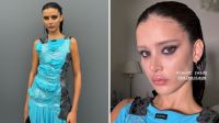 Com look de fita adesiva, Livia Nunes acompanha desfile da Balenciaga em Paris