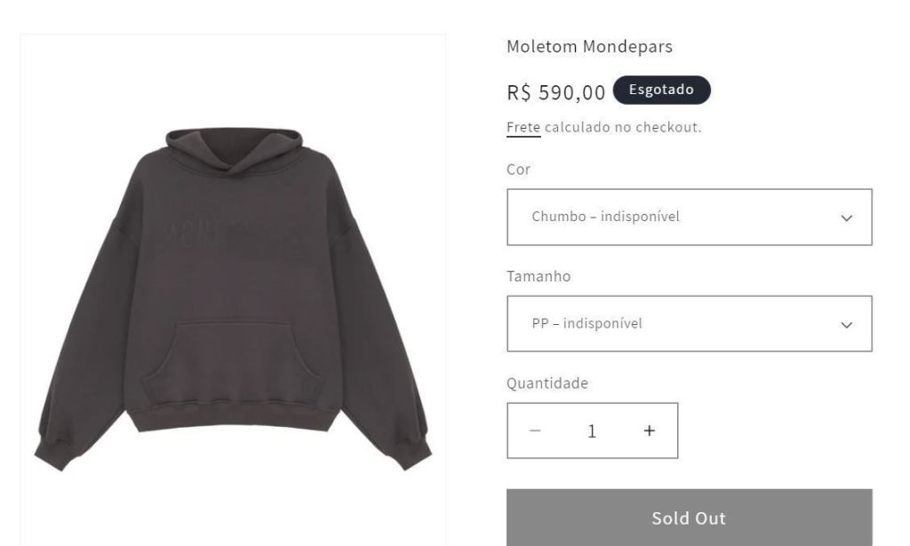 Moletom da Mondepars está esgotado no site oficial da grife