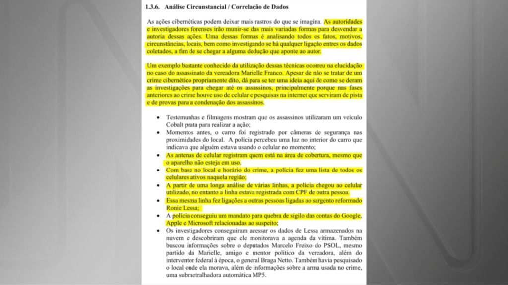 Trecho da "Apostila de Anonimização" que cita a investigação do caso Marielle Franco