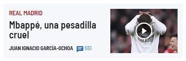 Publicação do jornal Marca sobre Mbappé