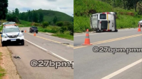 Homem capota, abandona e se acidenta com 3 carros diferentes durante fuga em MG