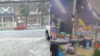 Vídeo: chuva de granizo e ventos de 65 km/h causam desabamento de teto em Barueri