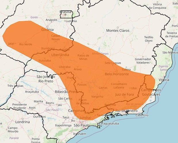 Alerta para tempestades nas regiões Sudeste e Centro-Oeste, válido até o dia 2 de janeiro