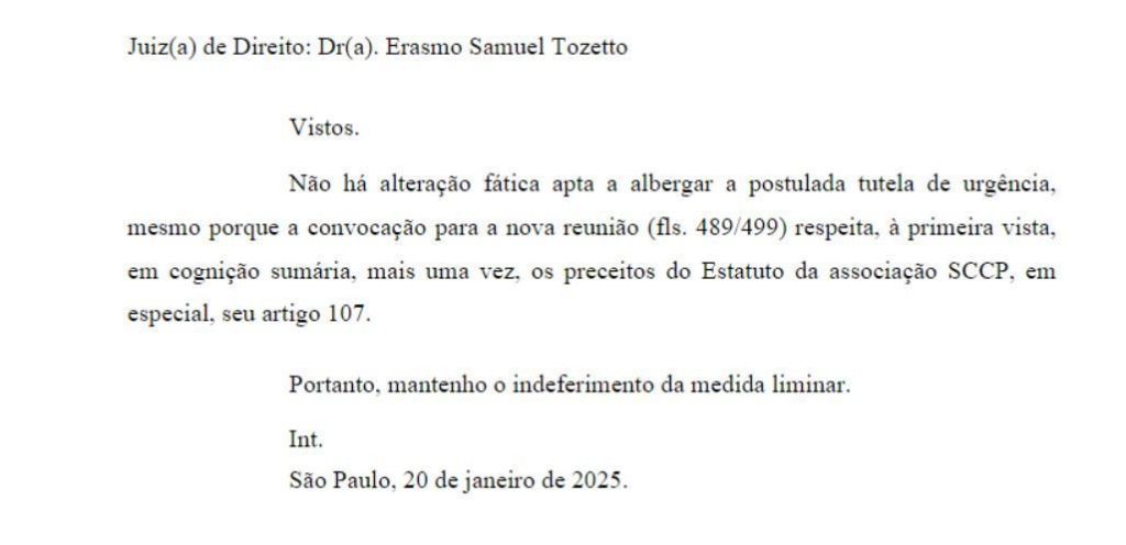 Pedido de nova liminar do Augusto Melo, presidente do Corinthians, é indeferido