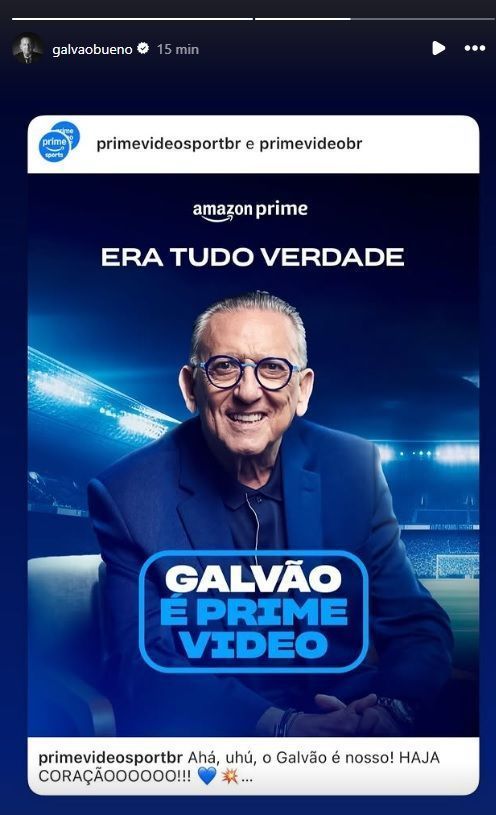 Galvão Bueno anuncia acordo com a Amazon Prime