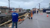 Trecho de avenida afunda após forte chuva em Aracaju (SE) 