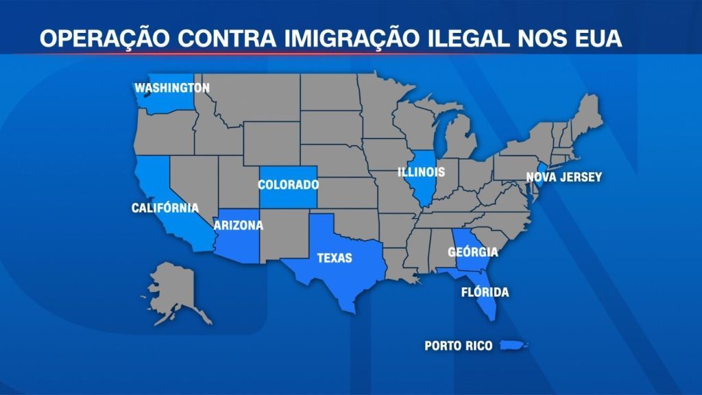 Locais onde operação nacional contra imigração foi feita nos Estados Unidos em 26 de janeiro