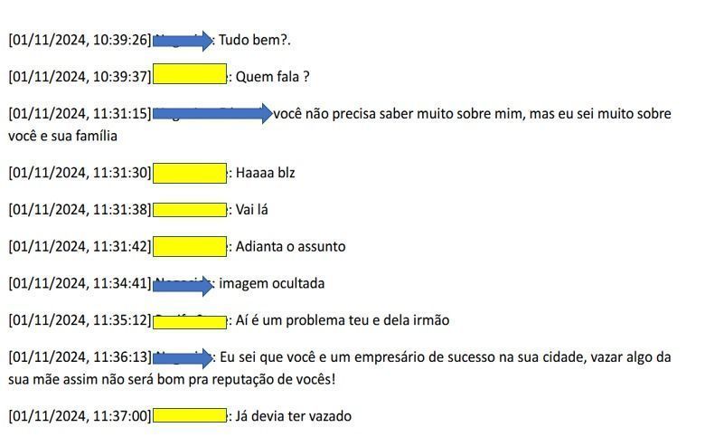 Mensagens enviadas por golpistas a vítima em Pernambuco