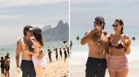 Chay Suede curte dia de praia com a família: "Meus amores"