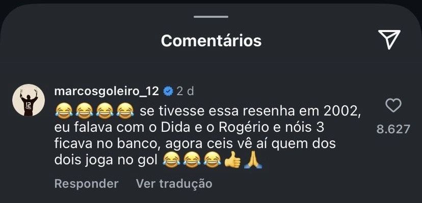 Marcos deixou comentário na publicação de Rivaldo