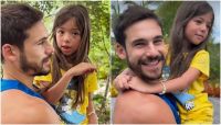 Nicolas Prattes carrega filha de Sabrina Sato e brinca: "Malhou os braços"