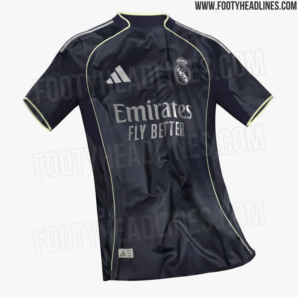 Camisa away que o Real Madrid usaria na temporada 2025-26