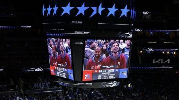 Calleri e Lucas foram mostrados no telão durante o duelo entre Orlando Magic e Philadelphia 76ers