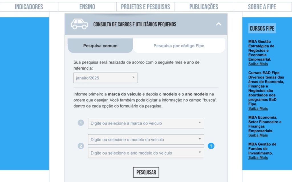 Veículos podem ter o preço consultado por meio da Tabela Fipe