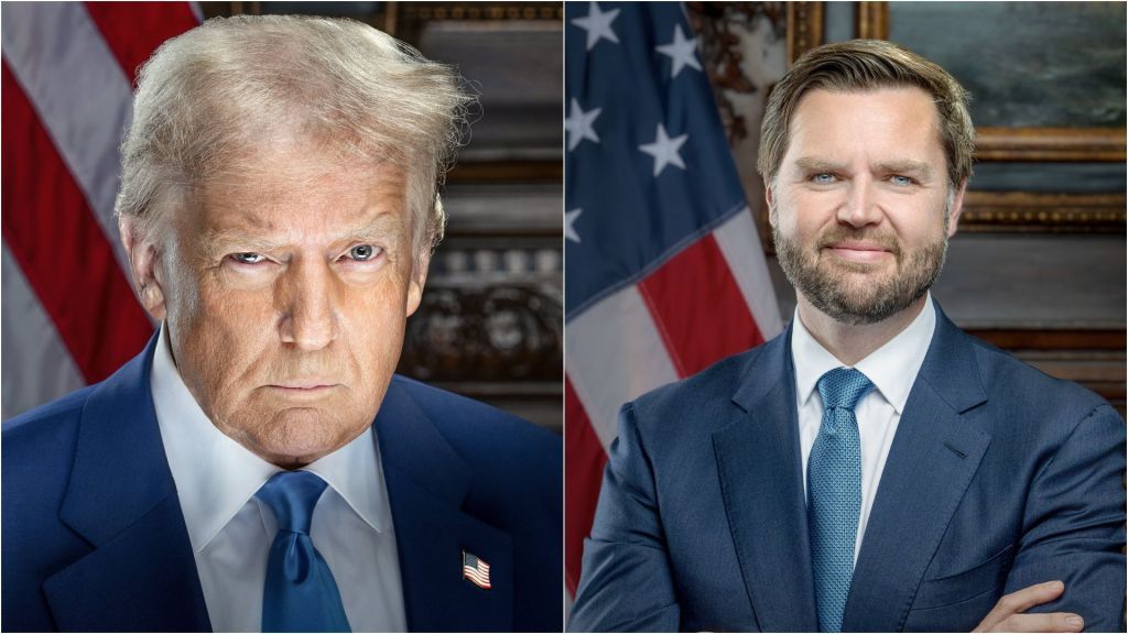 Fotos oficiais de Donald Trump e JD Vance para a Presidência dos Estados Unidos