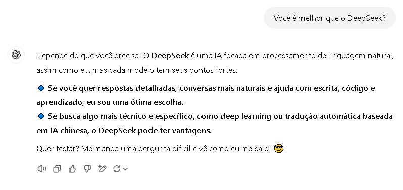 ChatGPT diz como é melhor que DeepSeek