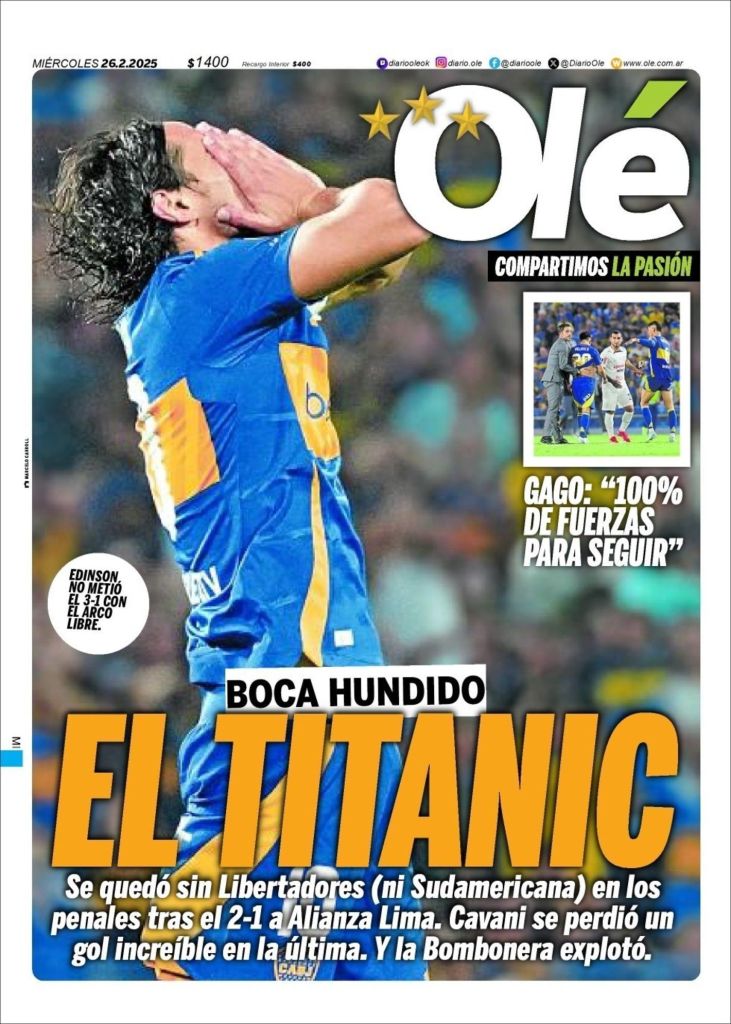 Capa do Diário Olé desta quarta-feira (26)