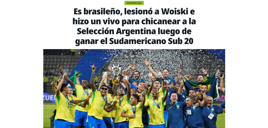 Matéria do site do jornal "Olé" criticando Igor Serrote, lateral da Seleção Sub-20