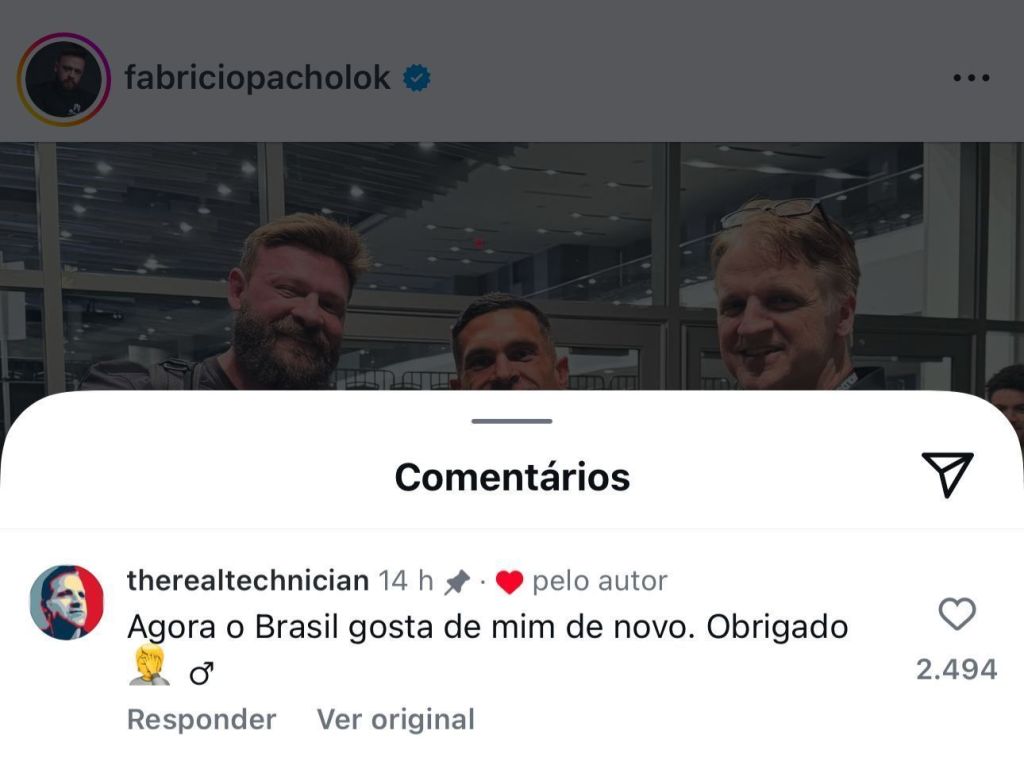 Chris Aceto comentou foto de Fabricio Pacholok com provocação aos brasileiros