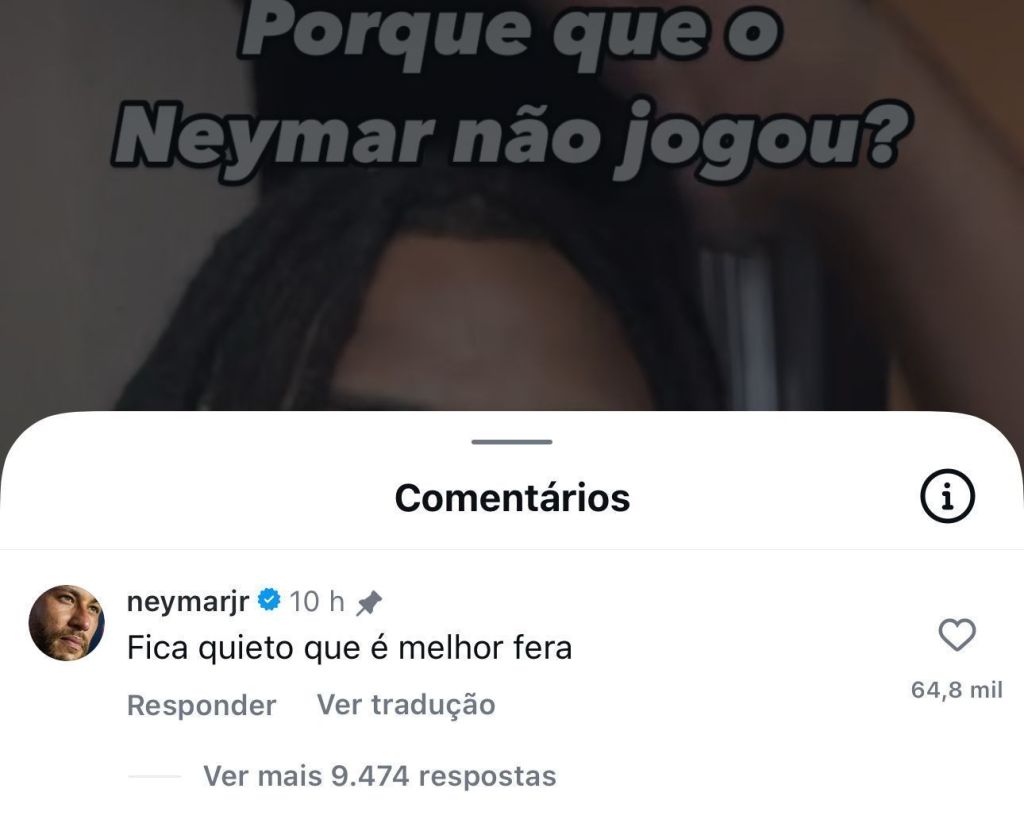 Neymar comentou publicação de influenciador