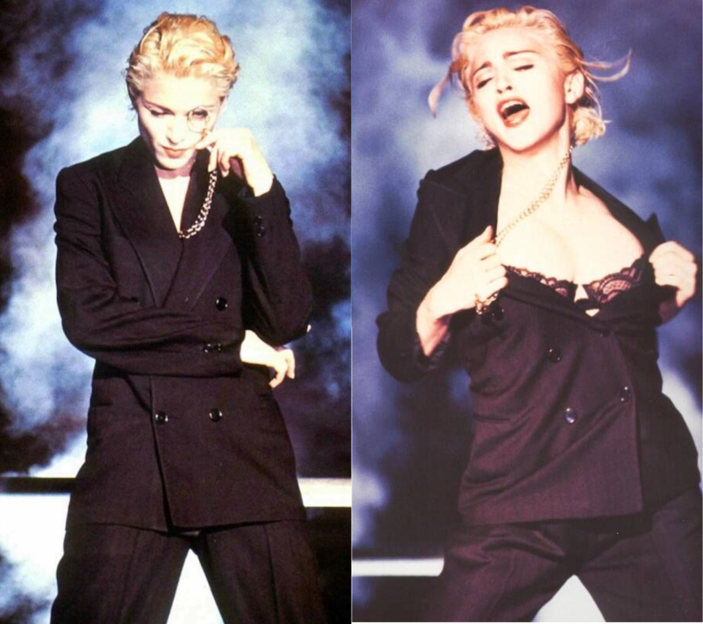 Madonna no videoclipe da música "Express Yourself", de 1989