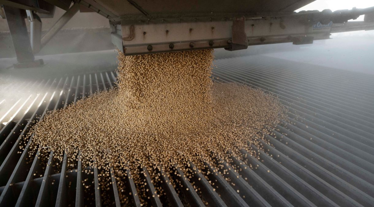 Carga de soja é despejada em elevador durante a temporada de colheita em Massillon, Ohio, Estados Unidos