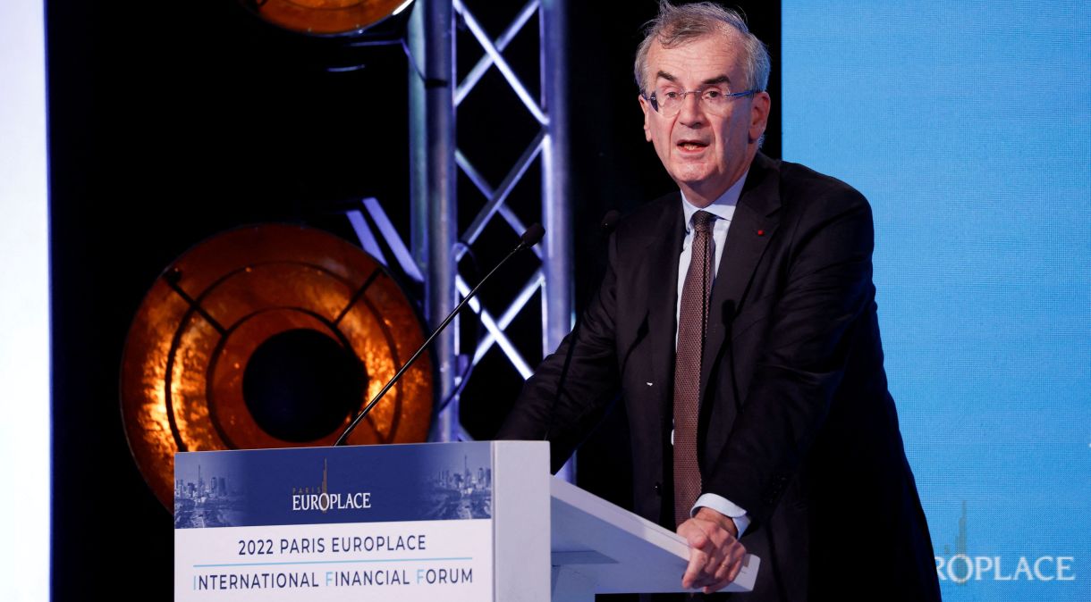 Presidente do banco central francês, Francois Villeroy de Galhau, durante fórum em Paris, França