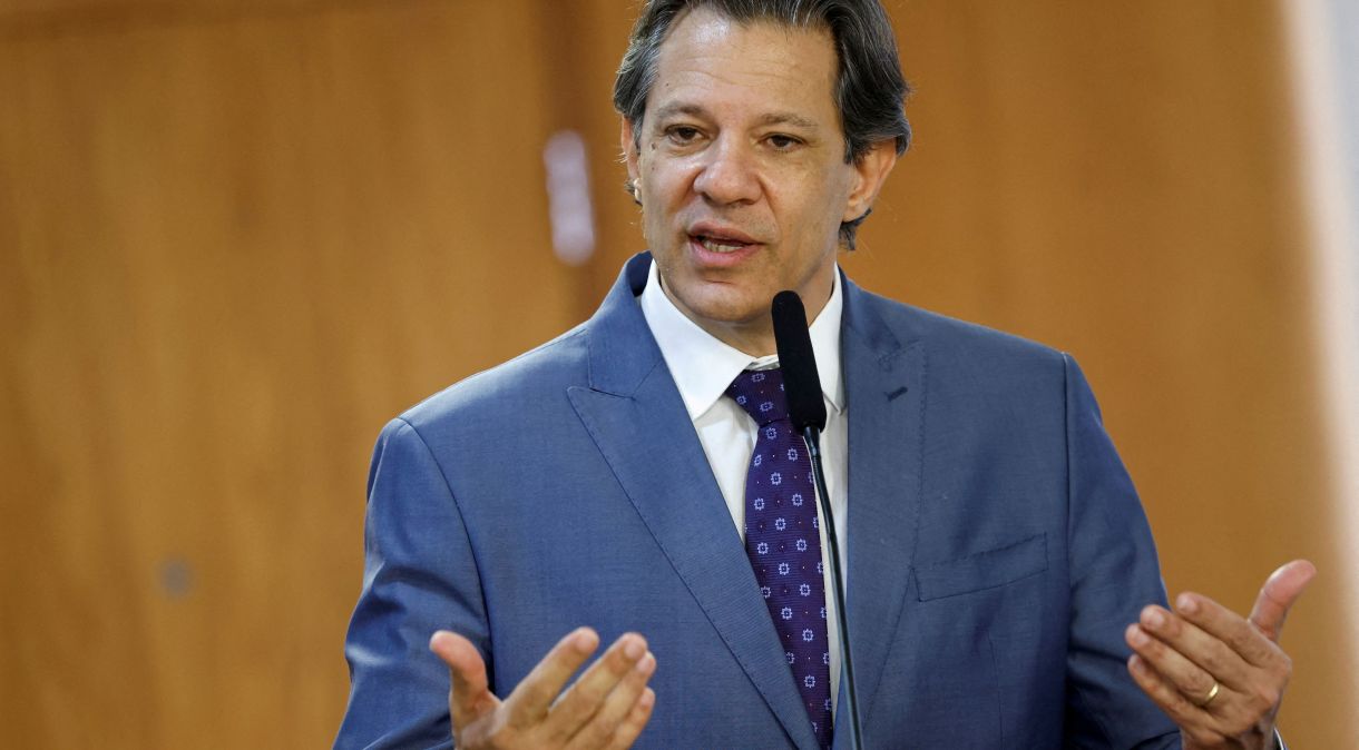 Ministro da Fazenda, Fernando Haddad, em cerimônia de sanção de projeto de lei