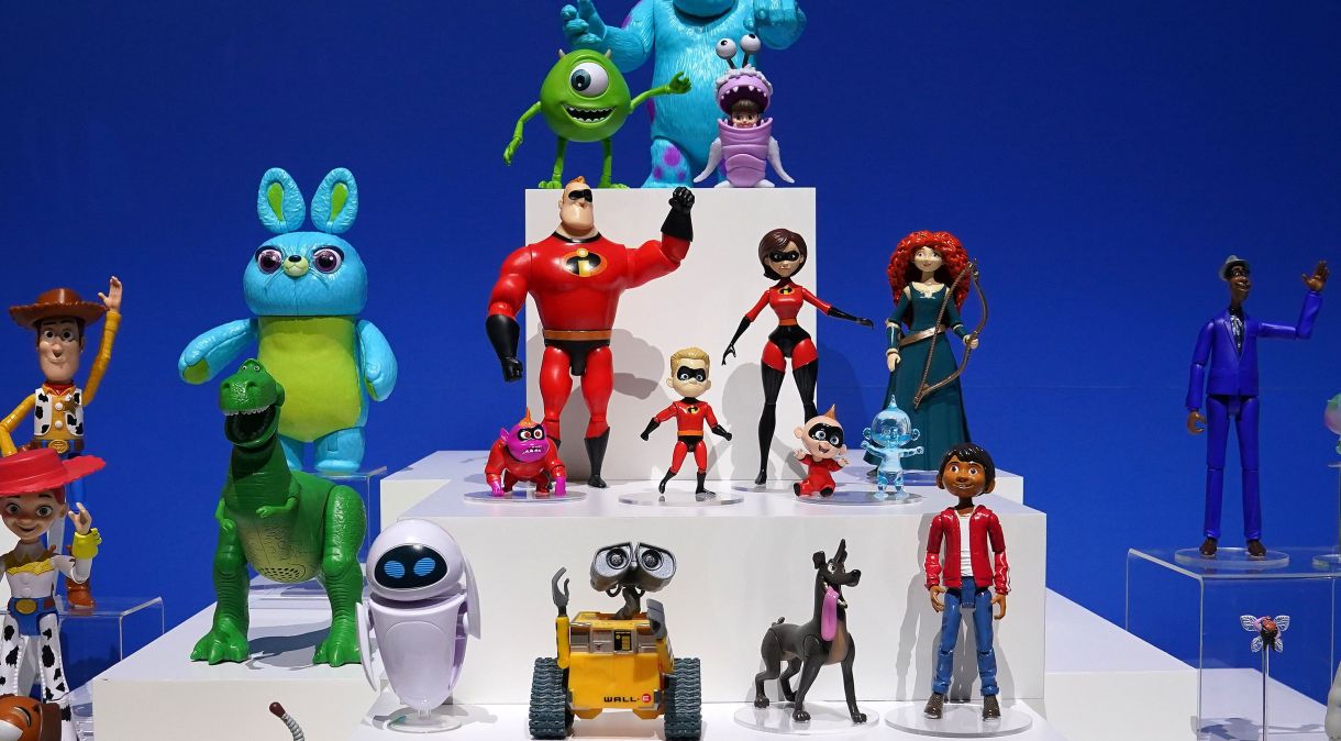 Brinquedos da Pixar fabricados pela Mattel na cidade de Nova York, EUA