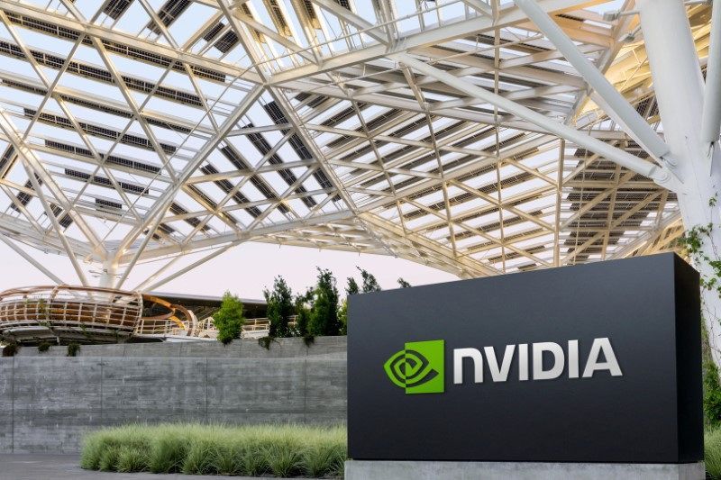 Logo da Nvidia em sua sede em Santa Clara, Califórnia