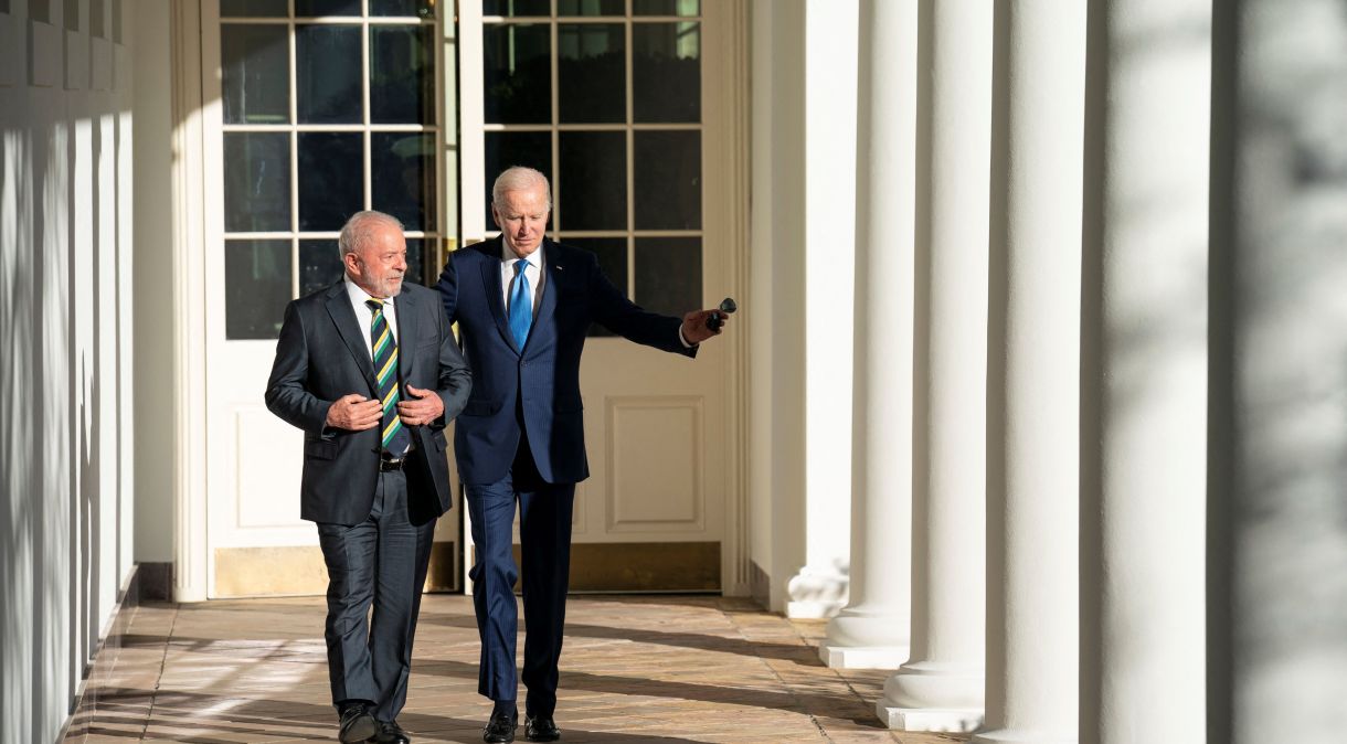 Presidente Luiz Inácio Lula da Silva e o presidente dos Estados Unidos, Joe Biden, na Casa Branca em Washington, EUA