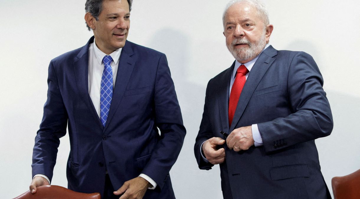 O ministro da Fazenda, Fernando Haddad, e o presidente Lula, no Palácio do Planalto