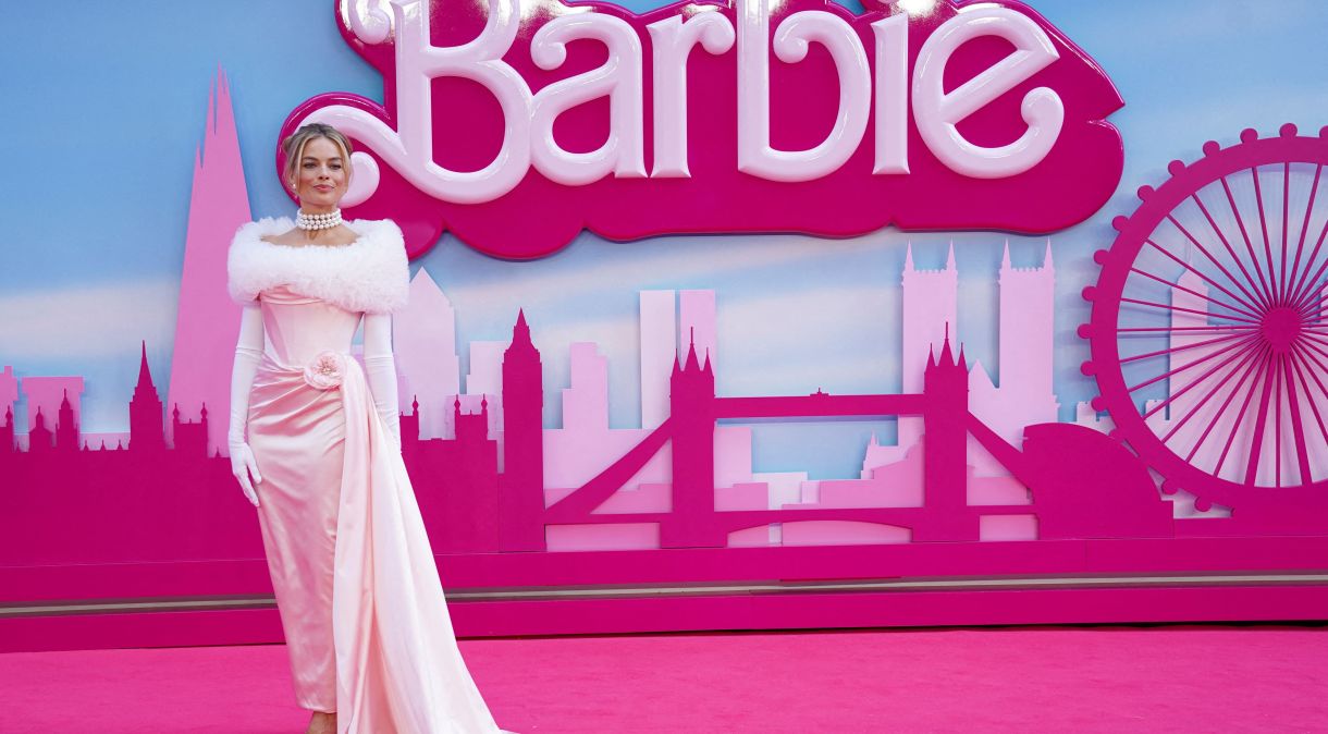 Margot Robbie em apresentação de "Barbie" em Londres