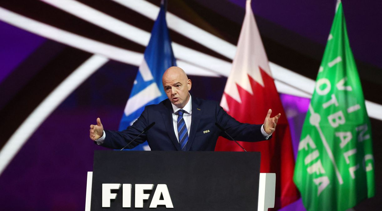 Presidente da Fifa, Gianni Infantino, durante Congresso da entidade em Doha, no Catar