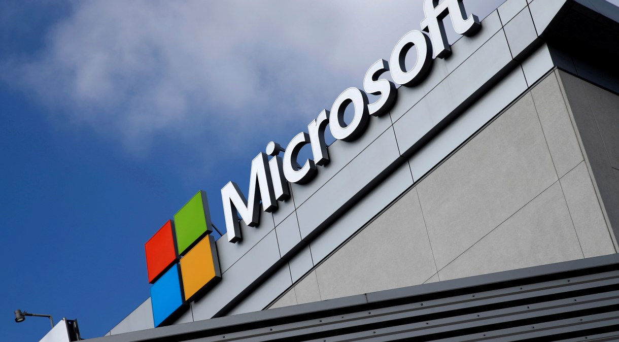Logo da Microsoft em Los Angeles, EUA