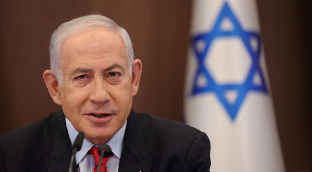 Primeiro-ministro de Israel, Benjamin Netanyahu, durante reunião de gabinete em Jerusalém