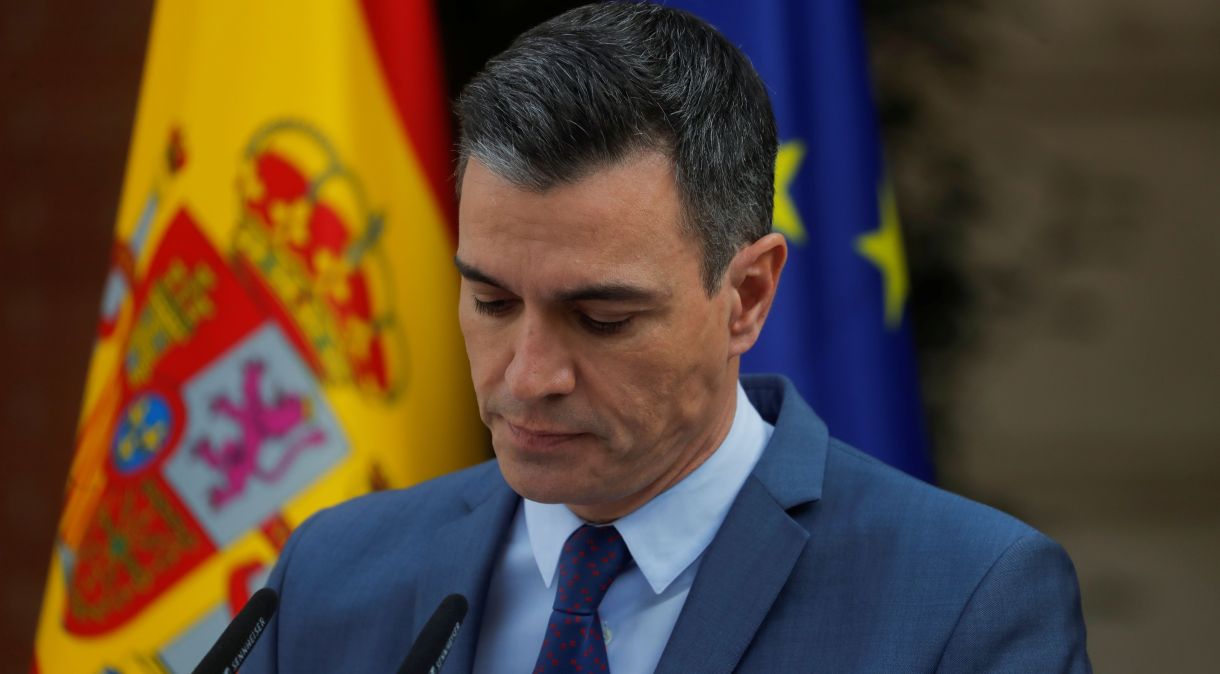 Premiê da Espanha, Pedro Sánchez, faz declaração no Palácio de la Moncloa, em Madri