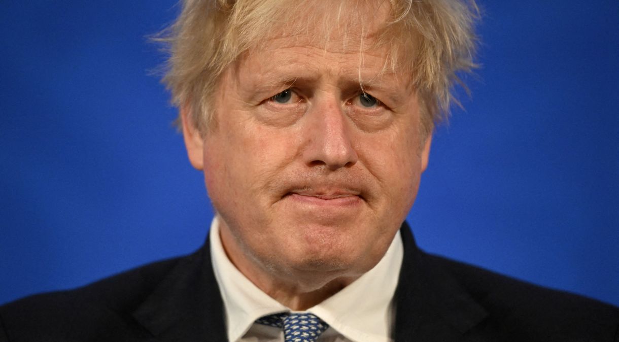Primeiro-ministro do Reino Unido, Boris Johnson, durante entrevista coletiva em Londres
