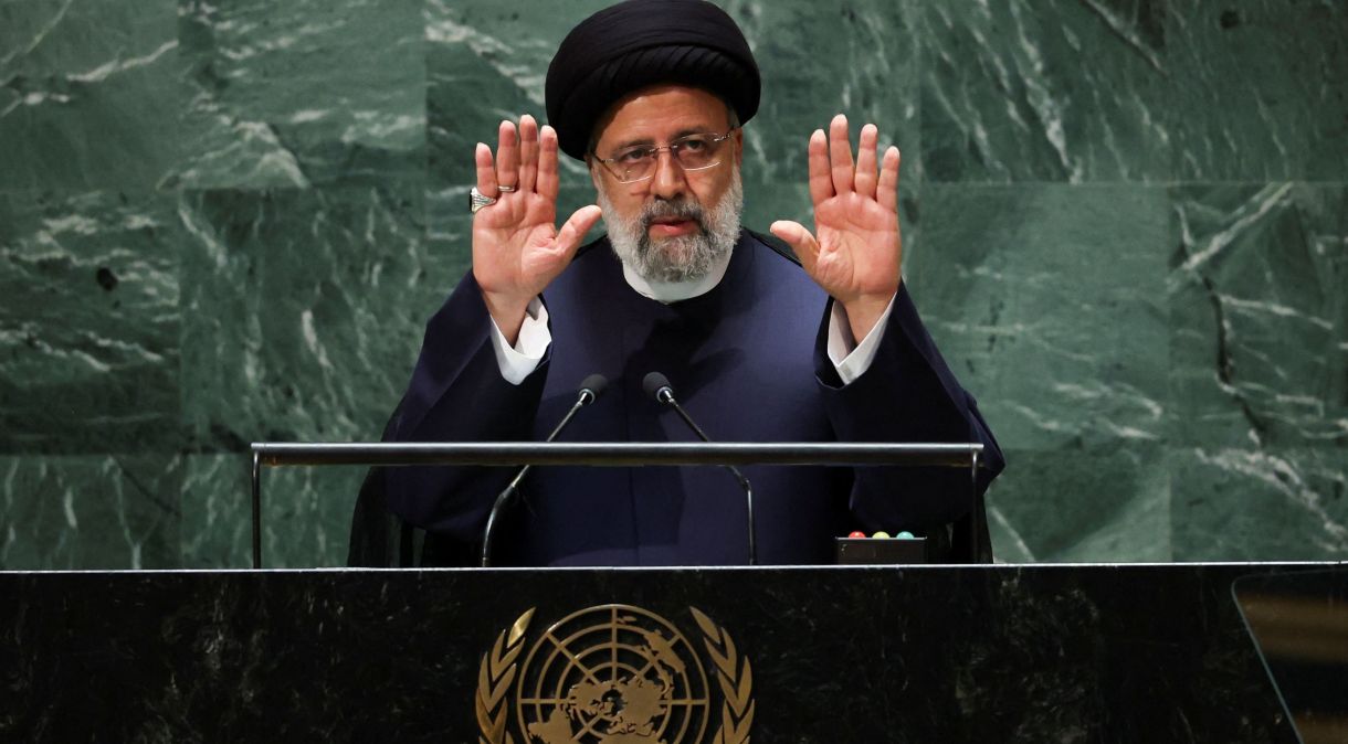 Presidente iraniano, Ebrahim Raisi, durante discurso na Assembleia Geral da ONU, em Nova York, EUA
