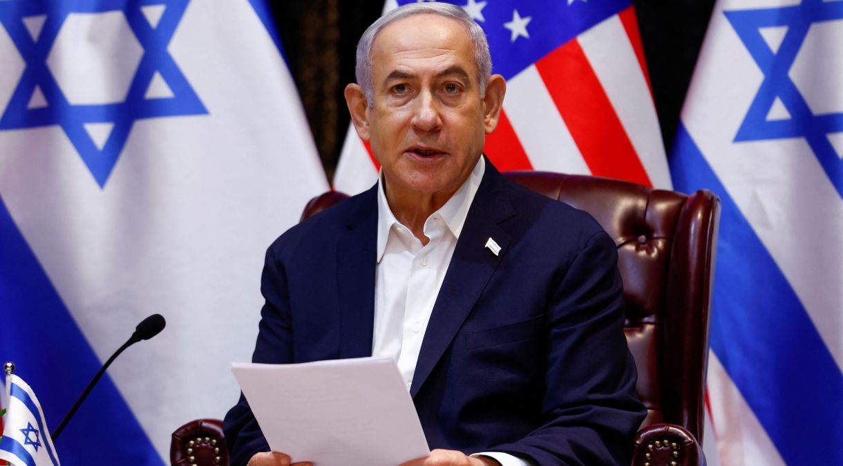 Benjamin Netanyahu durante reunião com Joe Biden